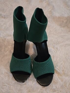 Green Knit Ankle-Strap Heeled Sandals - Women